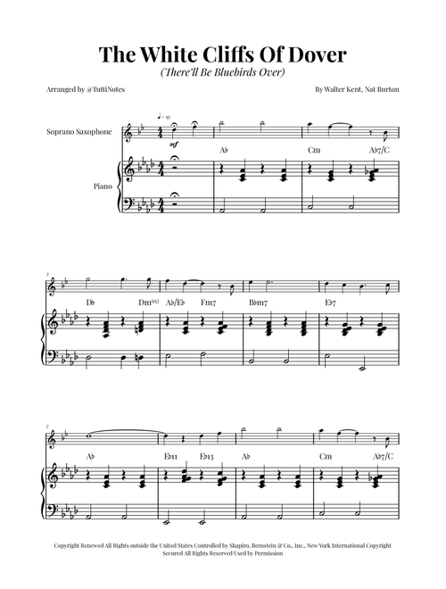(There'll Be Bluebirds Over) The White Cliffs Of Dover (Arr. Glauco Fernandes) - Various (Soprano Sax and Piano)