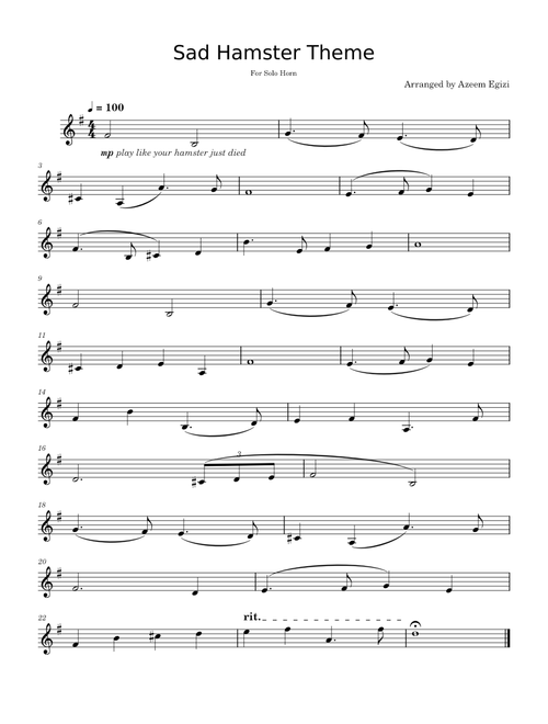Sad hamster – Unknown author Sad Hamster Theme (For Solo Horn)