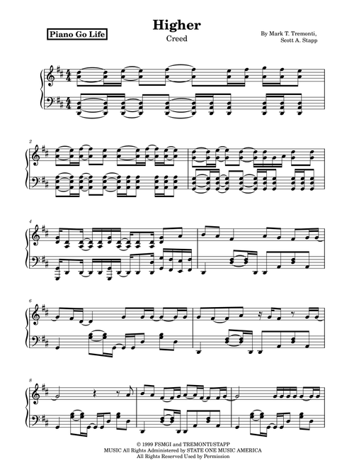 Higher (Arr. Piano Go Life) - Creed (Piano Solo)