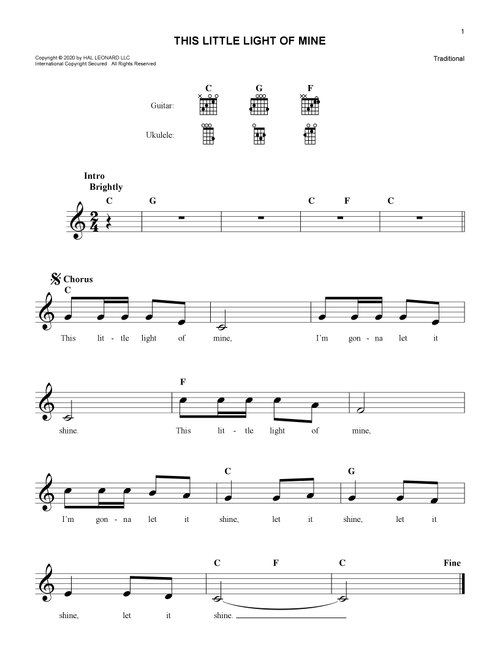This Little Light Of Mine - Traditional (Lead Sheet - Fake Book)