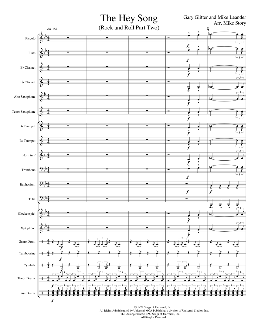 The Hey Song Sheet music for Trombone, Euphonium, Tuba, Tambourine