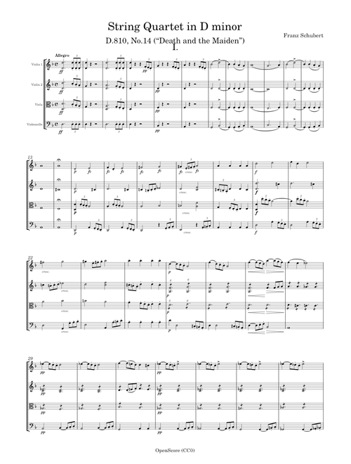String Quartet In D Minor, D. 810 Death and The Maiden – Franz Schubert – TRANSCRIBED (Mvt.IV)