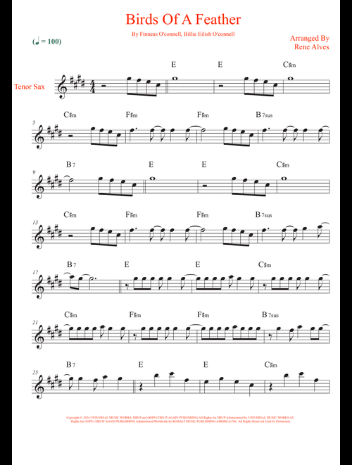 Birds Of A Feather (Arr. Rene Alves) - Billie Eilish (Tenor Sax Solo)