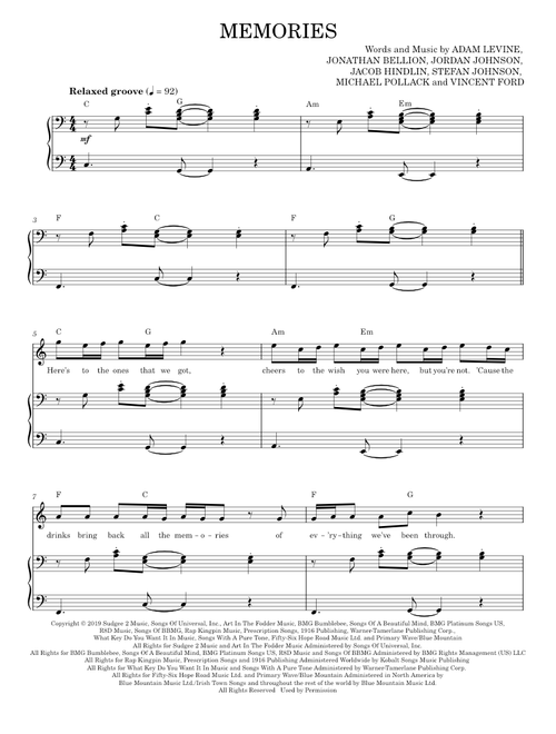 Memories - Maroon 5 (Piano Vocal)