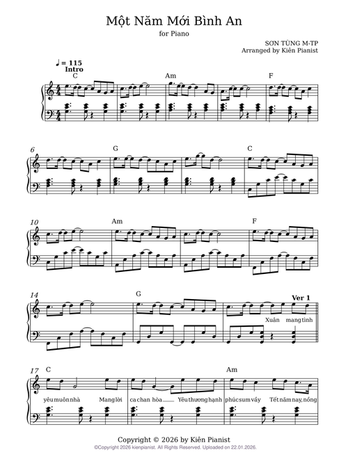 Một Năm Mới Bình An_Sơn Tùng MTP - Piano Tutorial + Sheet Cover by Kiên Pianist