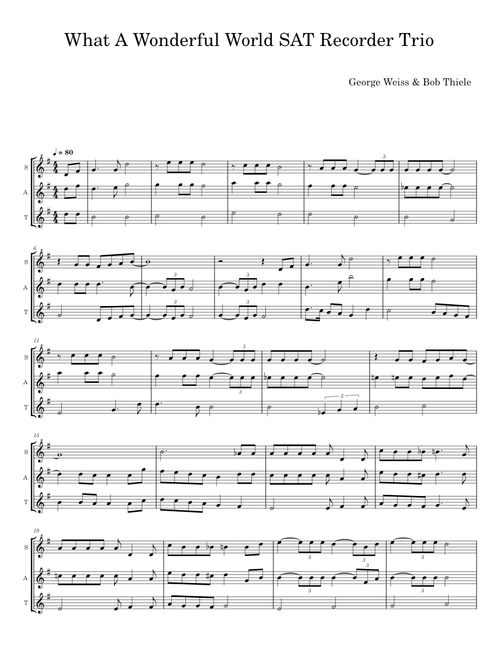 What A Wonderful World SAT Recorder Trio - George Weiss