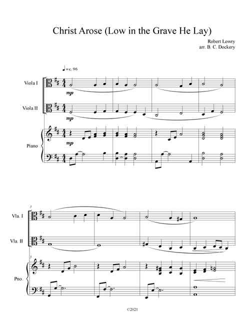 Christ Arose (Low in the Grave He Lay) for Viola Duet with Piano Accompaniment (Arr. B. C. Dockery) - Robert Lowry (Viola Duet)
