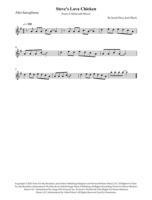 Steve's Lava Chicken (Arr. Wesley S. SIlva) - Jack Black (Alto Sax Solo)