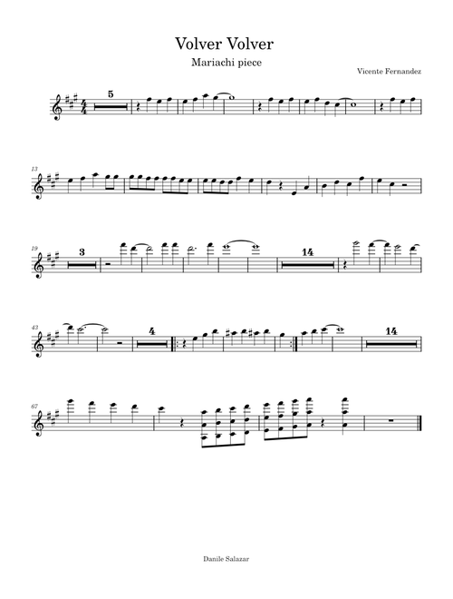 Volver, Volver – Vicente Fernández Volver Volver (For Violin only)