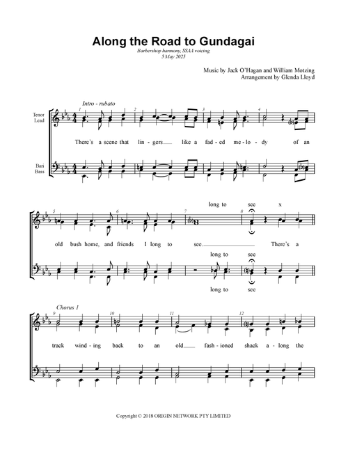 Along The Road To Gundagai (Arr. Glenda Lloyd) - William Motzing (Choral, SSAA)