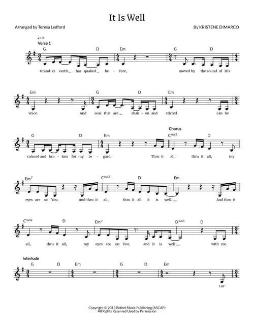 It Is Well (Arr. Teresa Ledford) - Kristene DiMarco (Lead Sheet - Fake Book)
