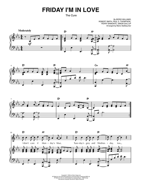 Friday I'm In Love (Arr. Mario Stallbaumer) - The Cure (Piano-Vocal-Guitar (Piano Accompaniment))