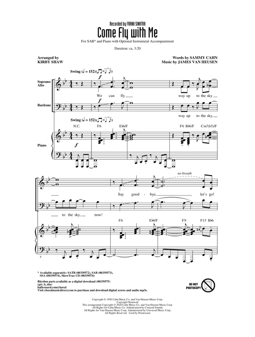 Come Fly With Me (arr. Kirby Shaw) - Frank Sinatra (Choral, SAB)