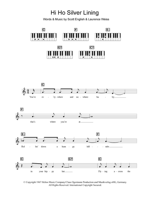Hi Ho Silver Lining - Jeff Beck (Piano Chords-Lyrics)