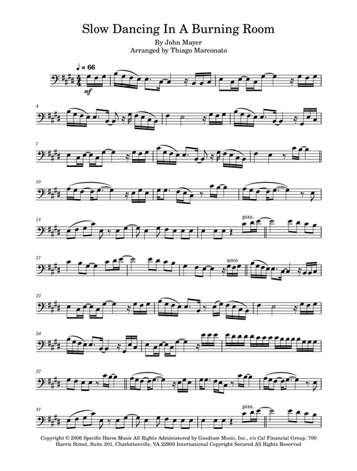 Slow Dancing In A Burning Room (Arr. Thiago Marconato) - John Mayer (Cello Solo)