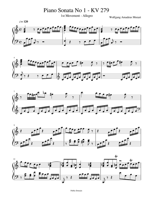 Piano Sonata No 1 Mozart KV 279