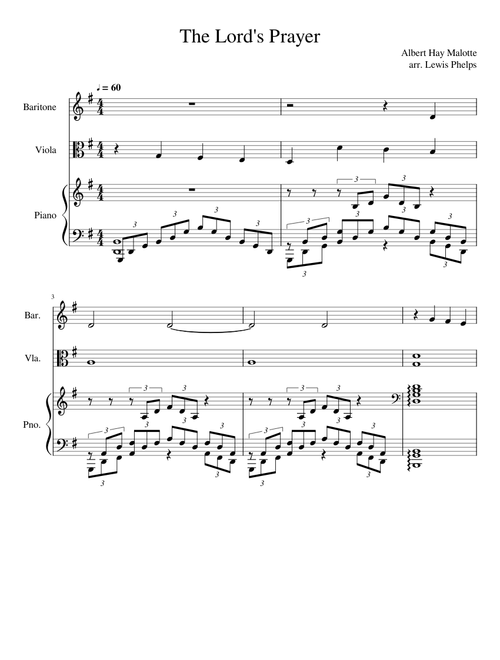 The Lord's Prayer (Malotte) in G, Piano, Viola, Voice
