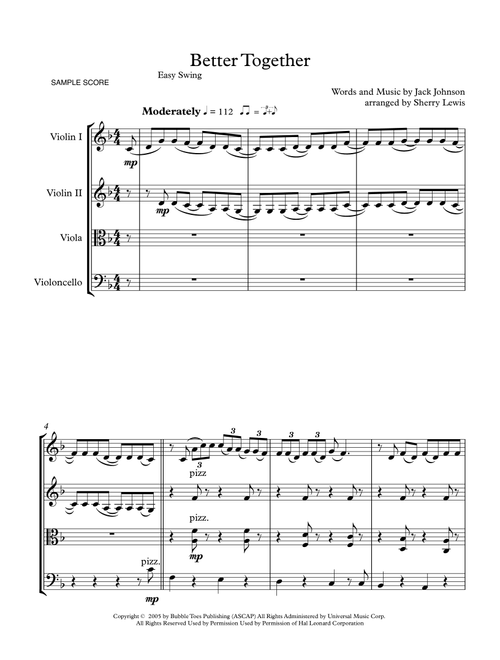 Better Together (Arr. Sherry Lewis) - Jack Johnson (String Quartet)
