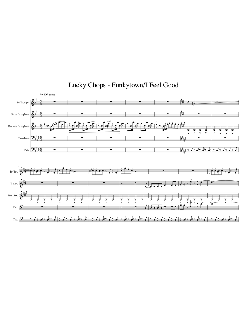 Lucky Chops - Funkytown/I Feel Good Sheet Music for Trombone, Tuba ...