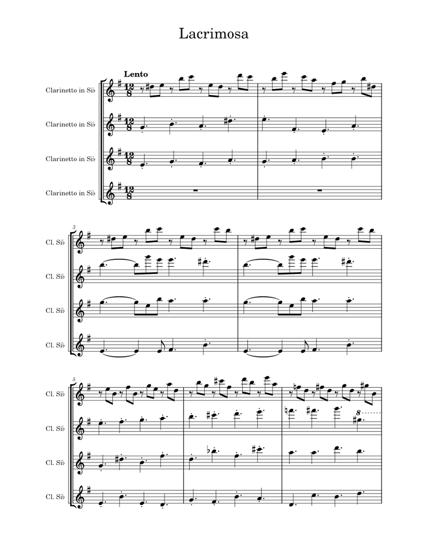 Lacrimosa – Wolfgang Amadeus Mozart - Clarinet Sheet Music for Clarinet ...