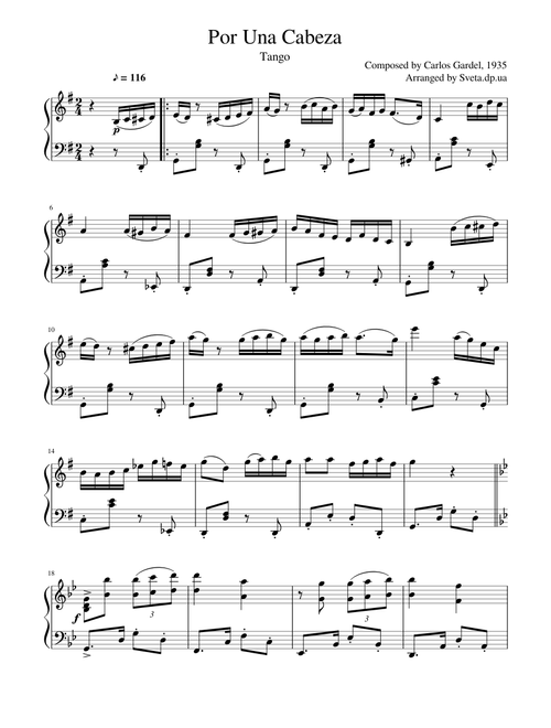 Carlos Gardel Por Una Cabeza (easy piano)