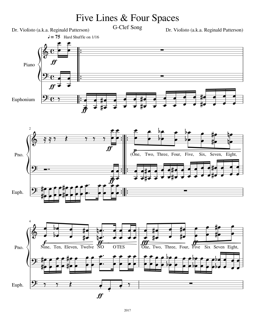 "Five Lines & Four Spaces" (GClef Song) Sheet music for Piano, Euphonium (Solo)