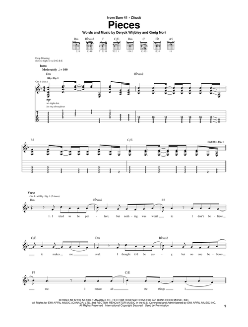 Pieces - Sum 41 (Guitar Tab)