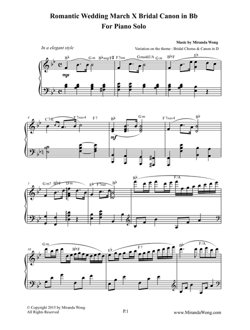 Romantic Wedding March X Bridal Canon in Bb by Miranda Wong - Wagner, Pachelbel, Miranda Wong (Instrumental Duet)