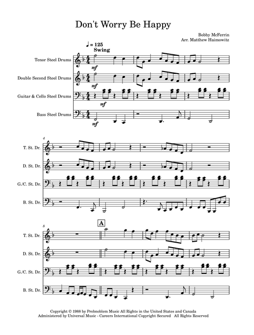 Don't Worry, Be Happy (Arr. Matthew Haimowitz) - Bobby McFerrin (Steel Drum Band)