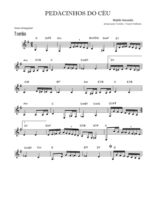 Pedacinhos Do Céu - Brazilian Choro for 7 strings (Arr. Cicero de Campos Gallinari) - Waldir Azevedo (Solo Guitar)