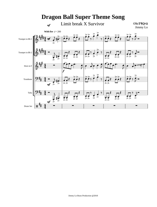 Dragon Ball Super I Limit break X Survivor Sheet Music for Brass Quintet