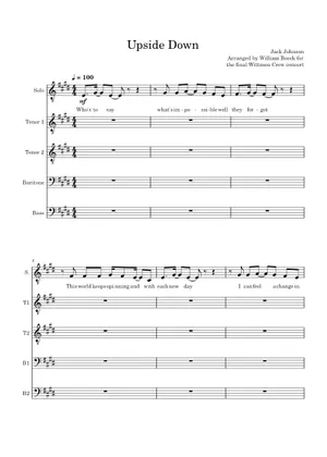 Upside Down Sheet Music for Piano, Guitar, Bass guitar, Drum Upside Down Sheet Music for Piano, Guitar, Bass guitar, Drum
