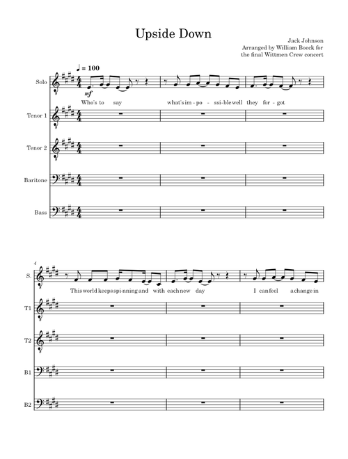 Upside Down – Jack Johnson (TTBB)