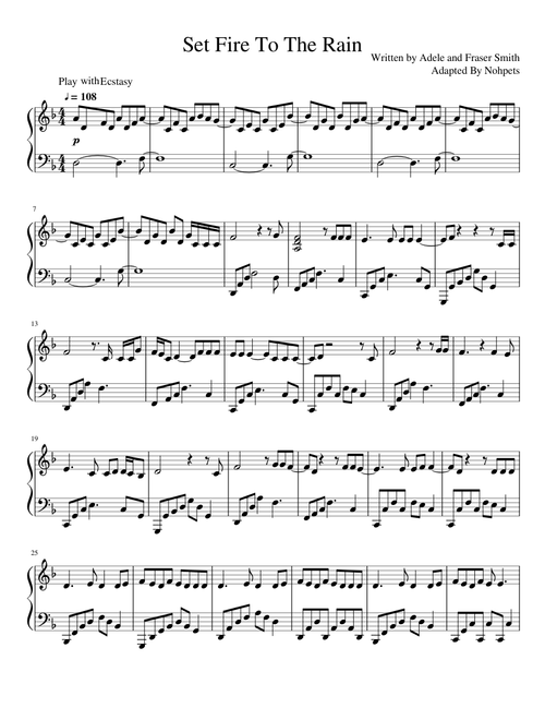 Adele - Set fire to the rain sheet music arranged by Nohpets