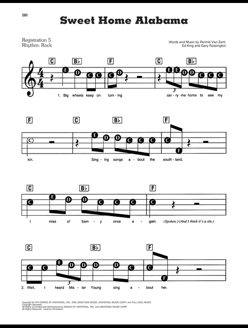 Sweet Home Alabama - Lynyrd Skynyrd (E-Z Play Today)