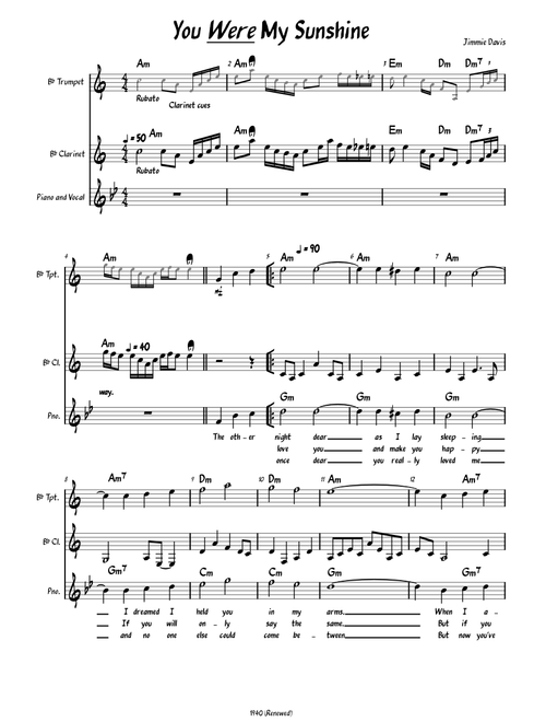 You Were My Sunshine Trumpet-clar duet