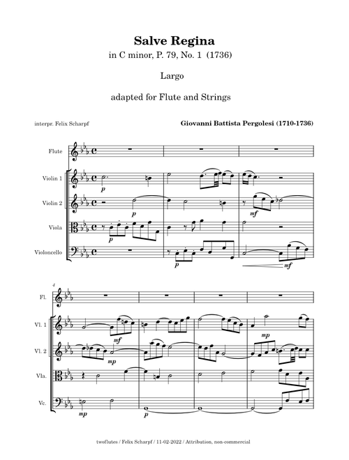 Salve Regina (P. 79) - Giovanni Battista Pergolesi - for Flute and Strings