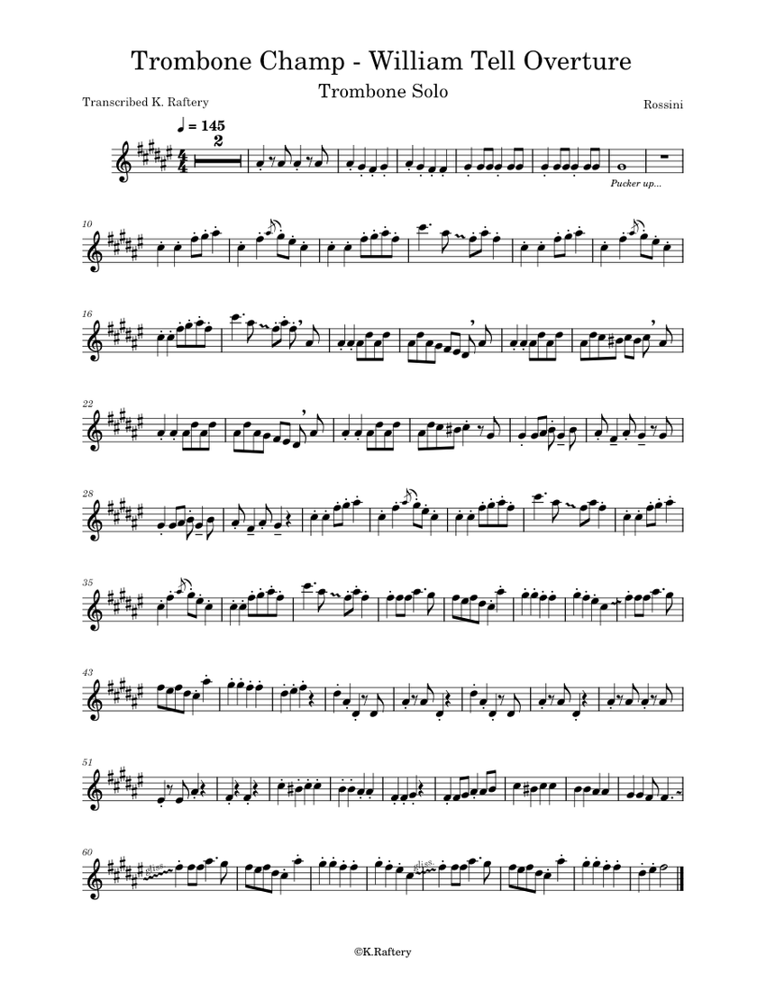 Trombone Champ William Tell Overture Bb Treble Clef Sheet music for