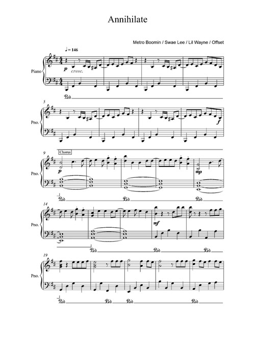 Annihilate (Arr. Metro Boomin / Swae Lee / Lil Wayne / Offset) - Metro Boomin Swae Lee Lil Wayne & Offset (Piano Solo)