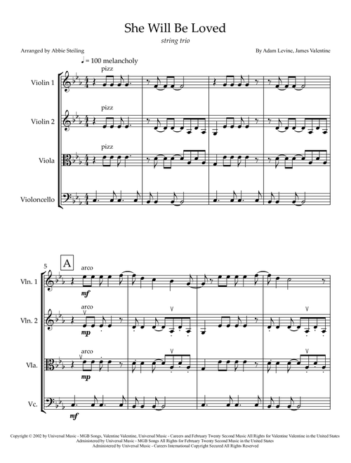 She Will Be Loved (Arr. Abbie Steiling) - Maroon5 (String Ensemble)