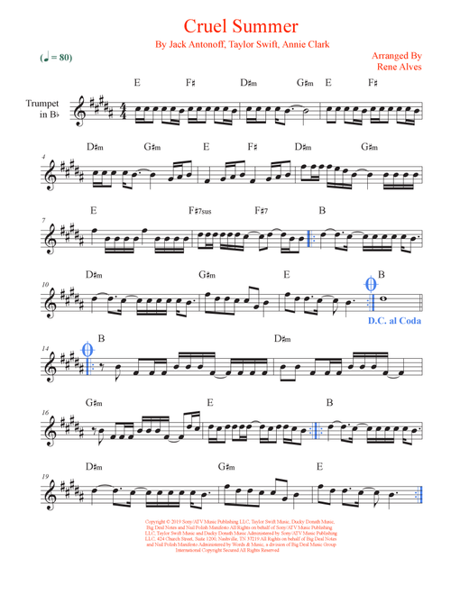 Cruel Summer (Arr. Rene Alves) - Taylor Swift (Trumpet Solo)