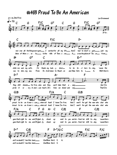 Proud To Be An American (Arr. John Fries) - Lee Greenwood (Piano-Vocal-Guitar (Piano Accompaniment))