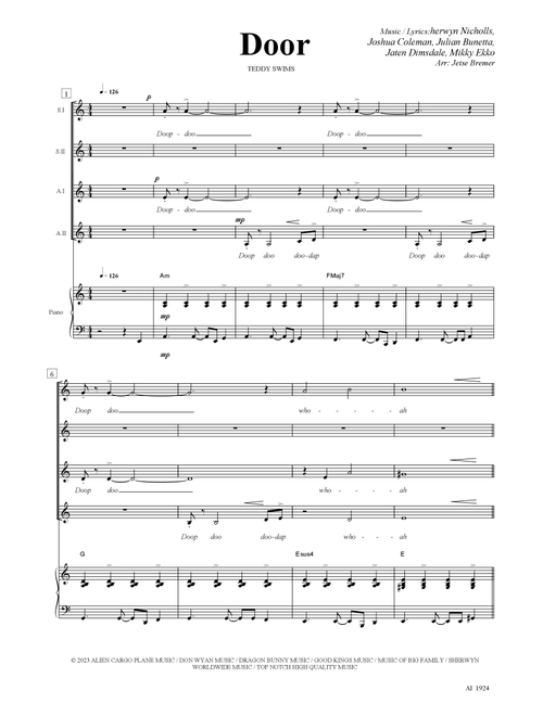 The Door (Arr. Jetse Bremer) - Teddy Swims (Choral, SSAA)