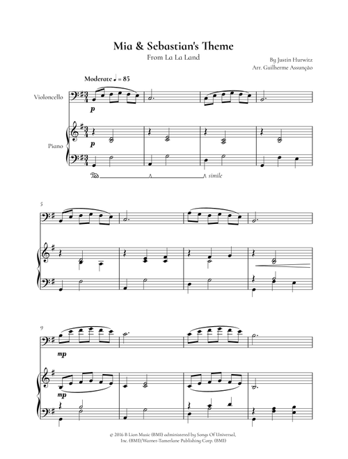 Mia & Sebastian's Theme (Arr. Guilherme Assunção) - Justin Hurwitz (Cello and Piano)