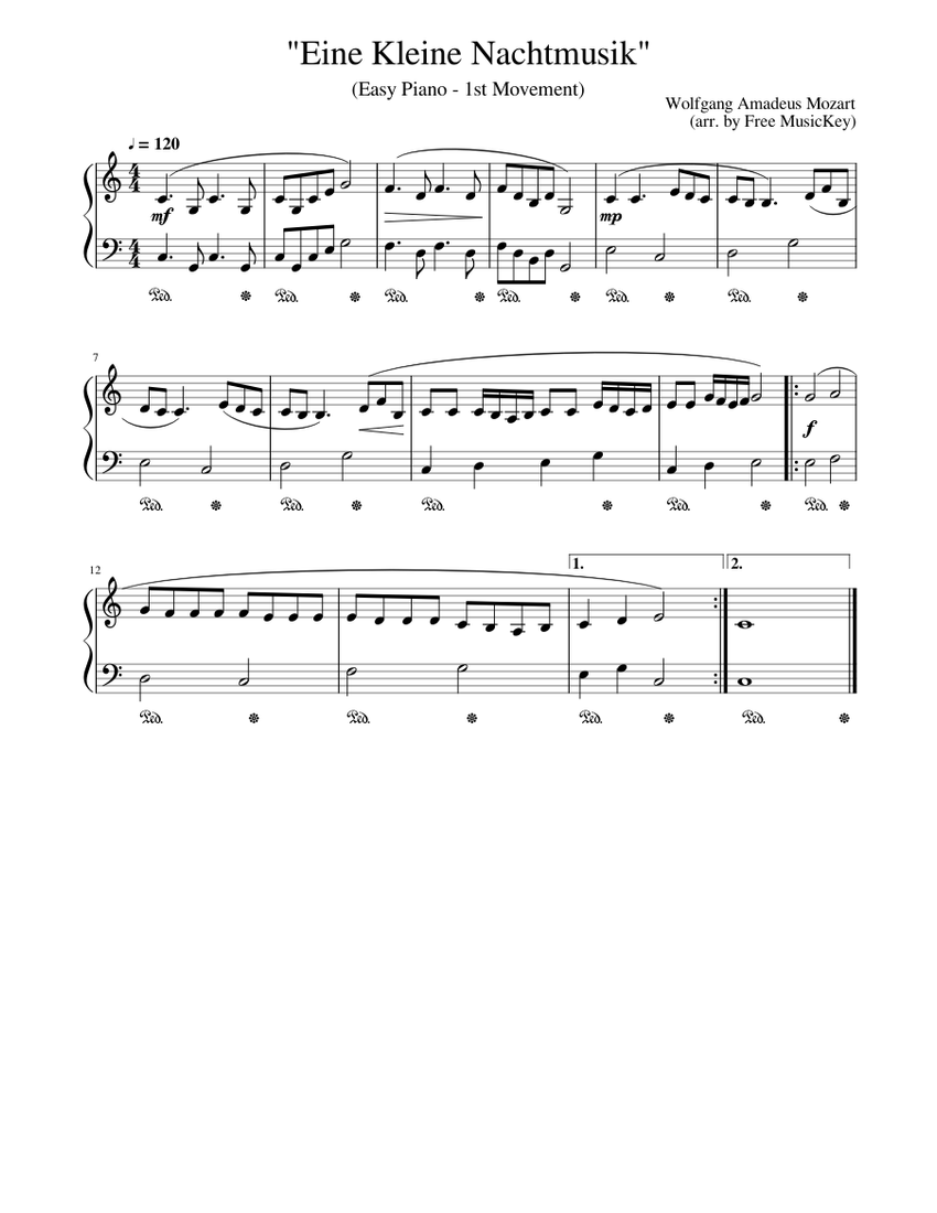 Wolfgang Amadeus Mozart "Eine Kleine Nachtmusik" Easy Piano (arr. by ...