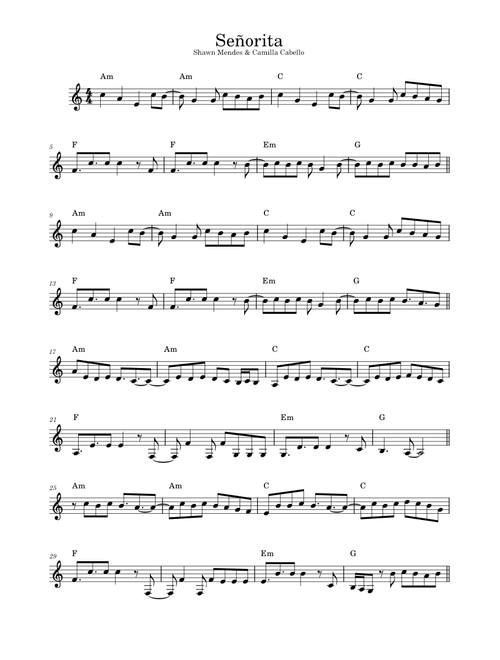 Señorita – Camila Cabello & Shawn Mendes (Easy Piano Lead Sheet)