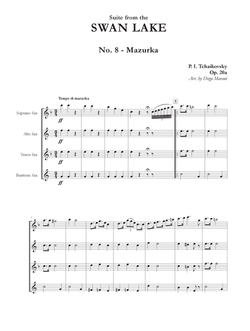 "Mazurka" from Swan Lake Suite for Saxophone Quartet (Arr. Diego Marani) - P. I. Tchaikovsky (Woodwind Ensemble)