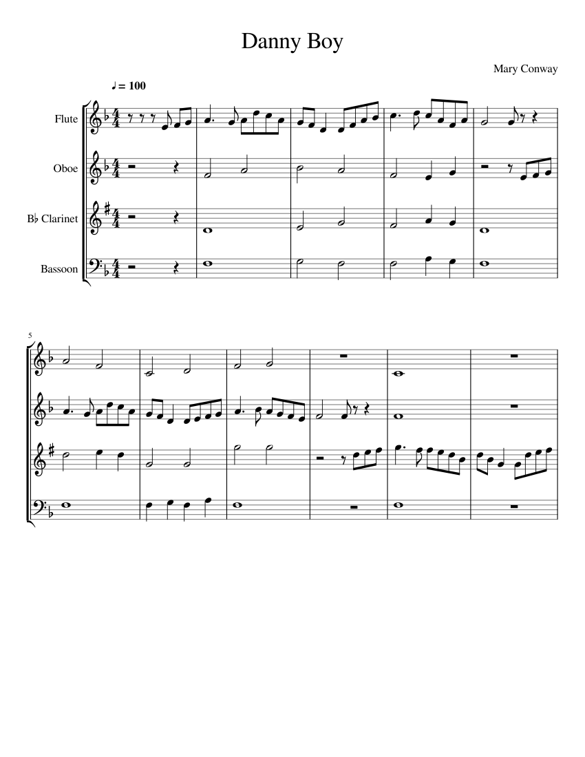 Danny Boy Concert Pitch Sheet music for Flute, Oboe, in bflat