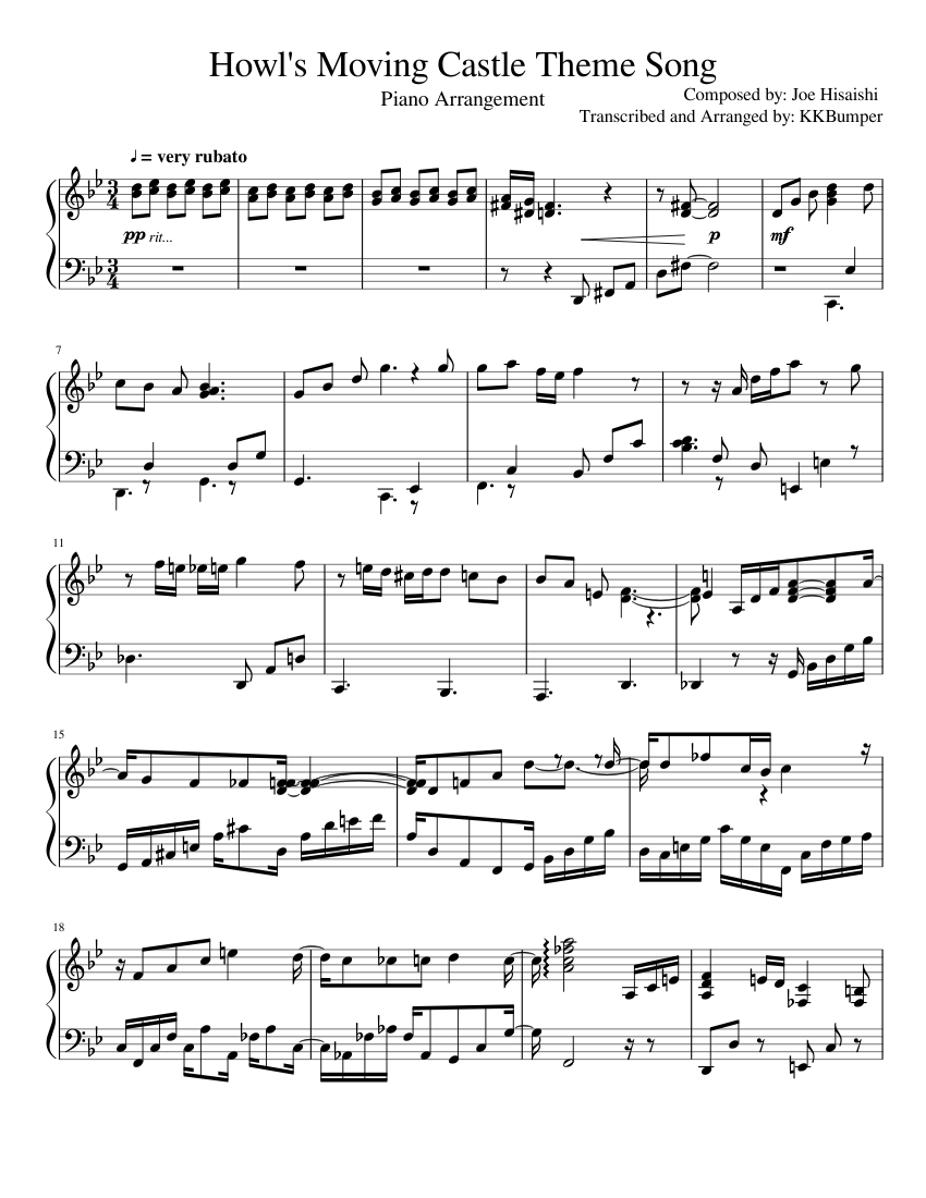píldora Abandono alquitrán Howl's Moving Castle Theme Song Sheet music for Piano (Solo) | Musescore.com