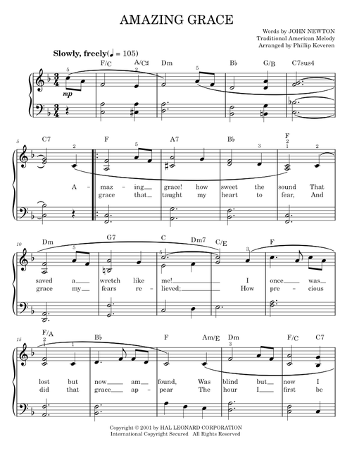 Amazing Grace - John Newton (Easy Piano)